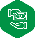 Hands exchanging money icon.